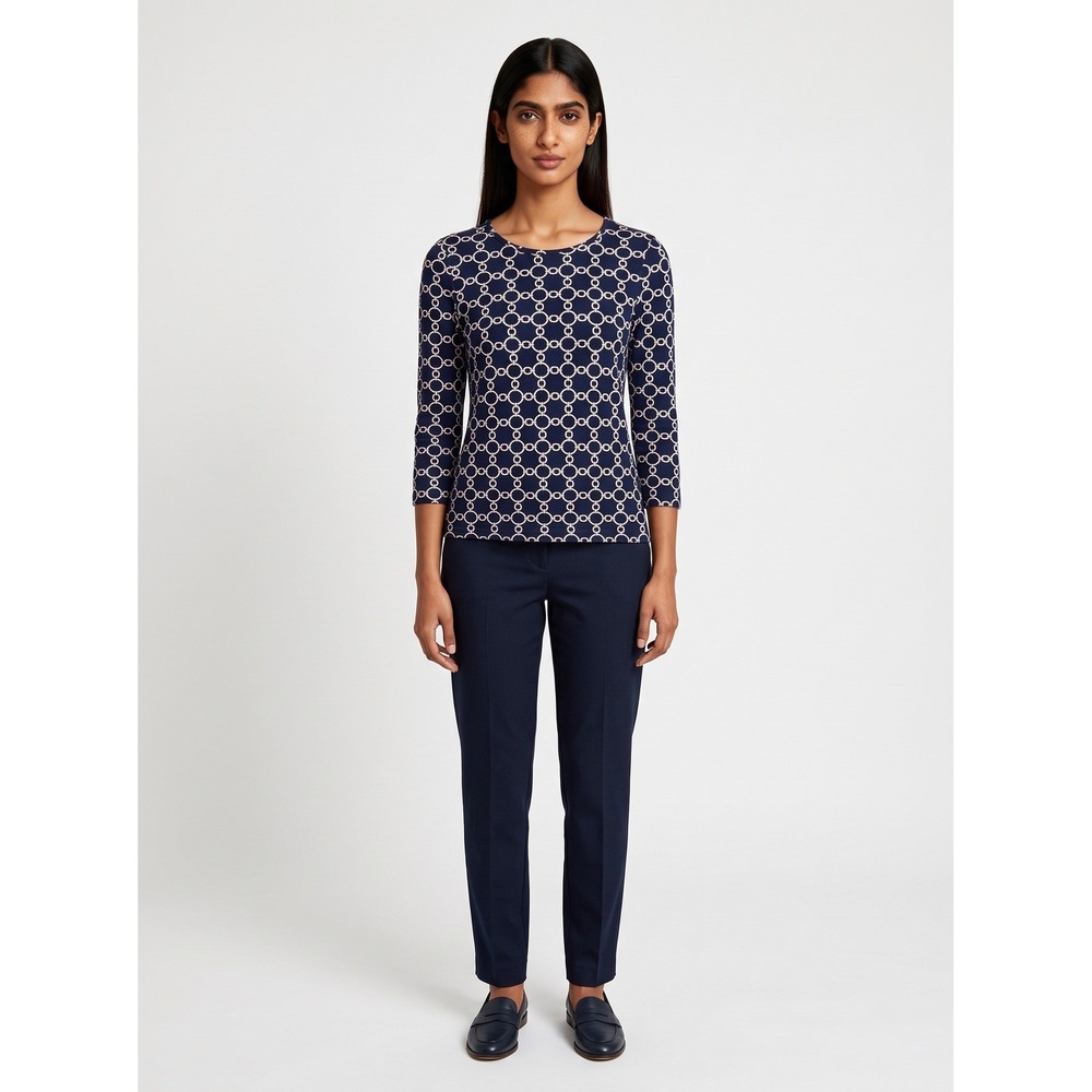 Navy Chain Link Print Top 3/4 Sleeve Pima Cotton Women's Charter Club Luxury PL